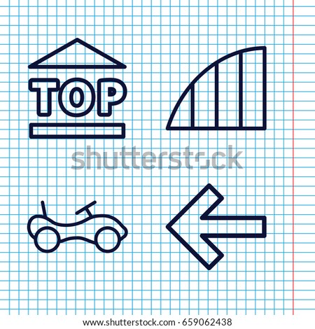 Set of 4 move outline icons such as bike, top of cargo box, angle