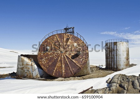 Destroyed by the storm fuel tank-Antarctica