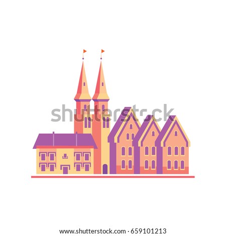 City street with buildings - illustration design abstract color sign graphic. Vector concept illustration in flat style. Graphic design. 