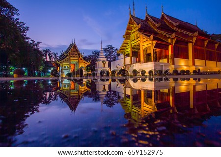 Night temple Wat Phra Singh Woramahawihan, Chiangmai, Thailand