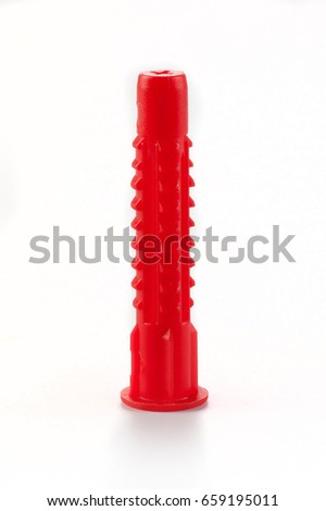 red  wall plugs or screw anchors isolated on white background.