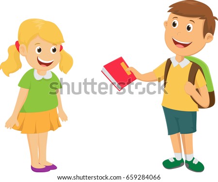 boy give a book to friend