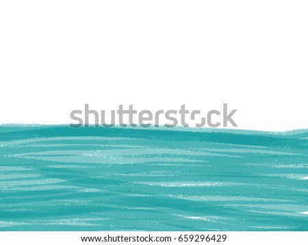 Colorful hand drawn ocean theme as blue waves of sea on the white background. Cartoon isolated illustration painted by paper chalk, high quality