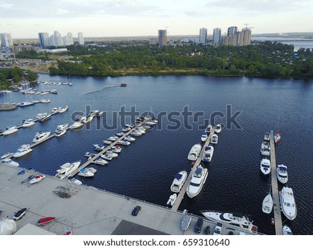 View of the city and the bay with yachts