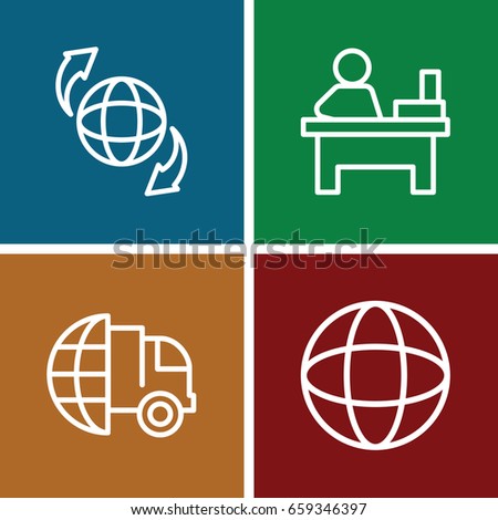 Around icons set. set of 4 around outline icons such as table, qround the globe, globe