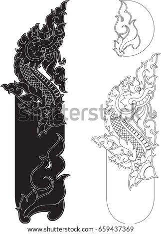Letter I, Doodles Swirl Tribal Tail and Head of Naga Alphabet (Dragon Monster Art Font) Vector Format/ Southeast Asia Art Style