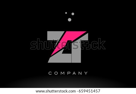 zt z t alphabet letter logo pink grey black creative company vector icon design template