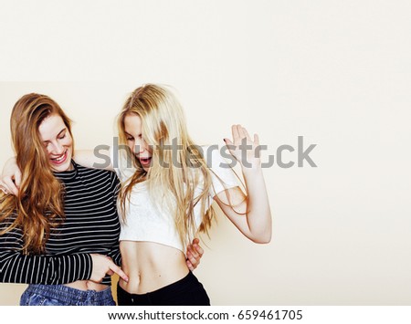 best friends teenage girls together having fun, posing emotional