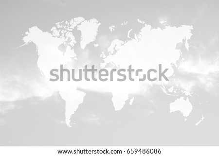 Nature cloudscape with sky and cloud with world map , process in white style