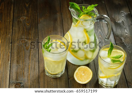 Lemonade with lemon, mint and ice. Fresh summer drink.