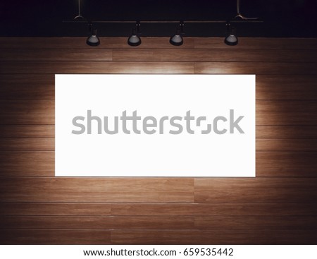 Blank banner Poster Mock up on wooden wall with spot light
