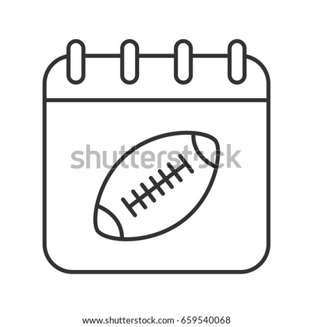 Super Bowl date linear icon. Thin line illustration. Calendar page with american football ball contour symbol. Vector isolated outline drawing