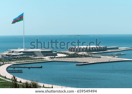 Aerial view of  state flag square  in  Baku, Azerbaijan. The height of the flagpole installed in the area - 162 m