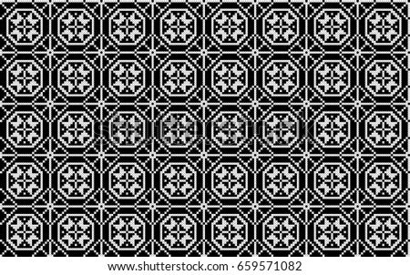 seamless embroidered white pattern on black background vector
