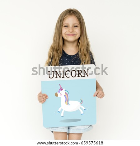 Young girl holding banner network graphic overlay