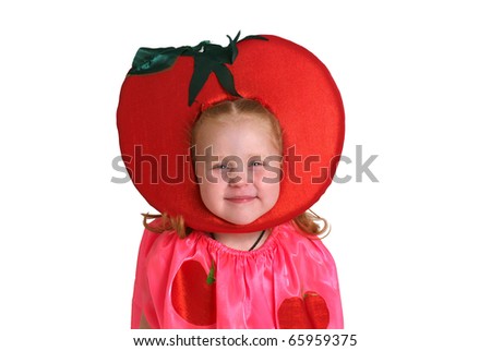 Girl in tomato costume isolated on a white background