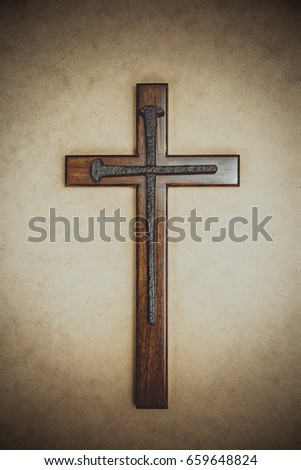 Cross with metal nails, symbol of salvation.