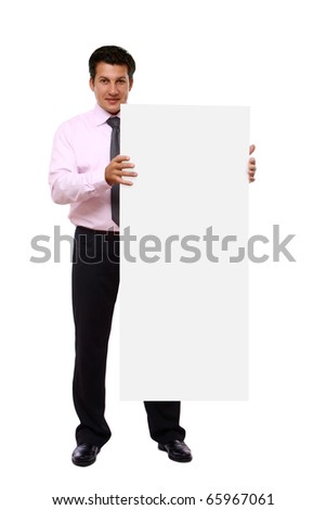 usiness man with white card