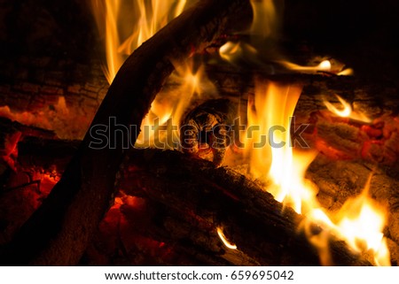 Firewood on fire