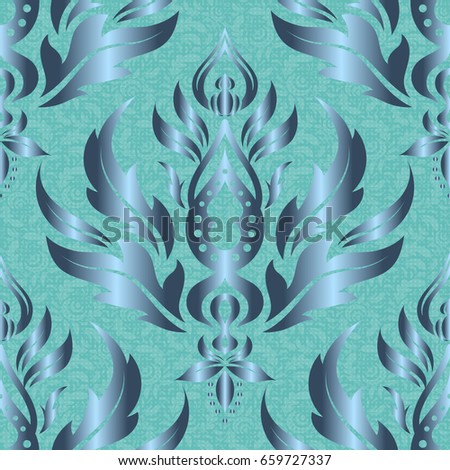 Vector damask seamless pattern. Classical luxury old fashioned damask ornament, royal victorian seamless texture for wallpapers, textile, wrapping. Exquisite baroque template in blue colors.