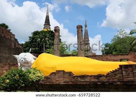 The main reclining Buddha image,Watyai  Chaimongkol in Ayutthay Thailand