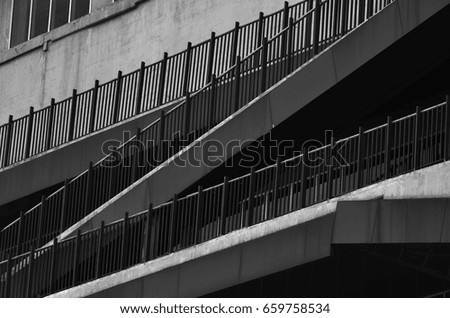 Stairs outside the building,black and white
