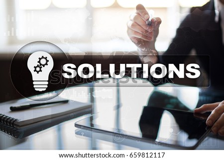 Business solutions concept on the virtual screen.