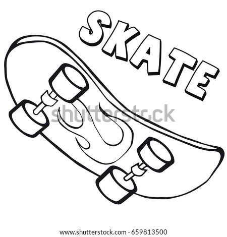 Skateboard for colouring book. Cartoon style. Clip art for children.
