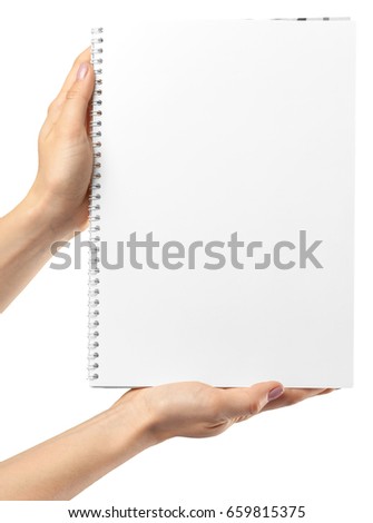 hands holding blank paper isolated on white