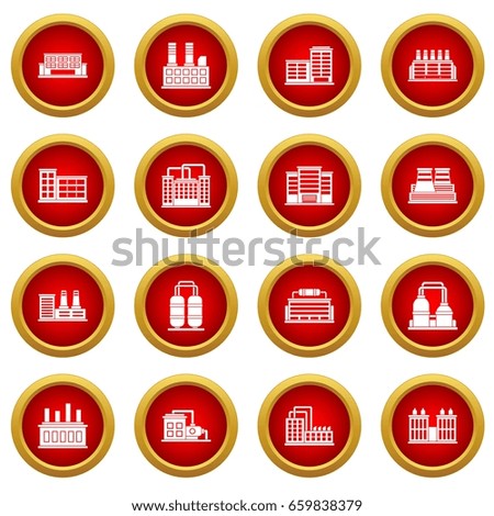 Industrial building factory icon red circle set isolated on white background
