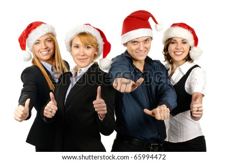 Young attractive business people in Christmas style