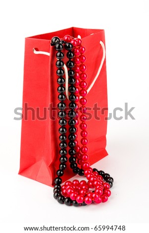 bag with pearls isolated on a white