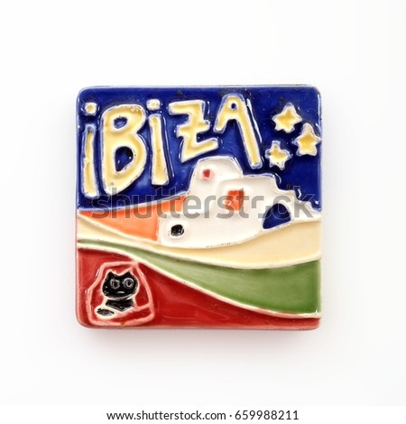Magnetic souvenir from the island of Ibiza (Spain) isolated on white background