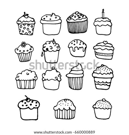 Doodle sweets and pastries. Hand-drawn food. Vector illustration