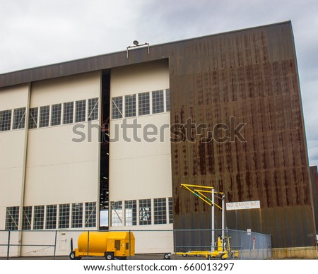 Tall Hangar Door At Airport Maintenance Building