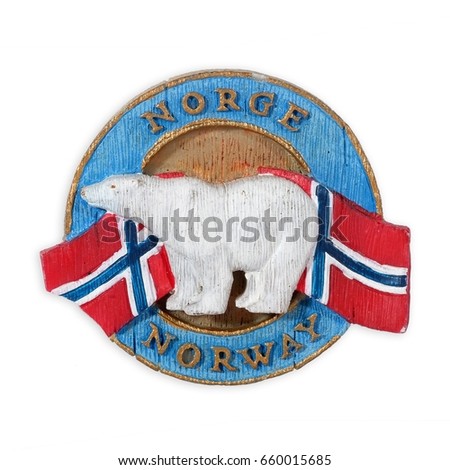 Magnetic souvenir from Norway isolated on white background