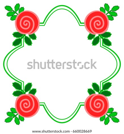 Color frame with decorative red roses. Copy space. Vector clip art.