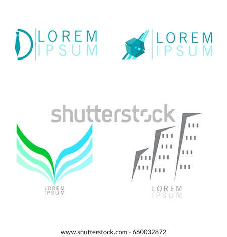 Set of business logos on a white background, tie, buildings, Vector illustration