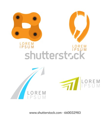 Set of business logos on a white background, chain links, map pin, arrow, Vector illustration