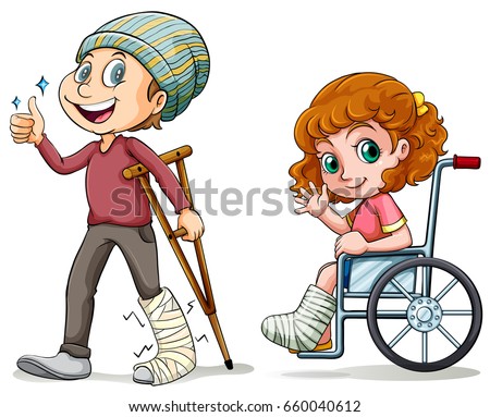 People with broken legs illustration
