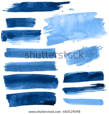 Blue watercolor paint strokes on a white background Royalty-Free Stock Photo #660124048
