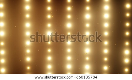 Gold stage lights. Disco party and nightclub concept. Computer generated absrtact background
