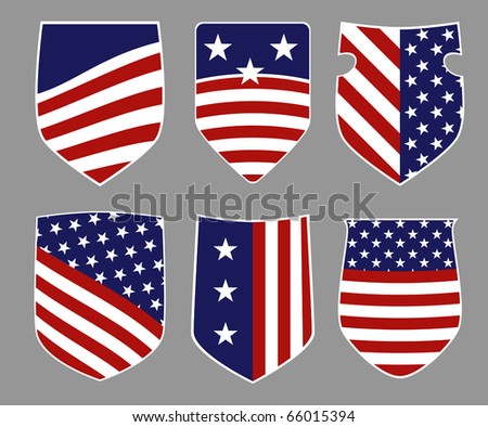 Six shields in american flag style