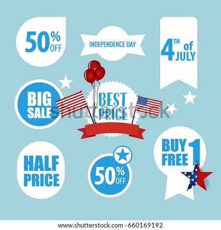 4 th of July. Happy independence day Sale Coupon, voucher, tag. Vector Illustration.