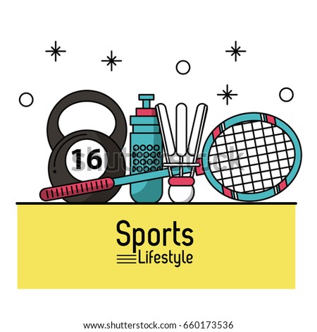 colorful poster of sports lifestyle with badminton racket and ball