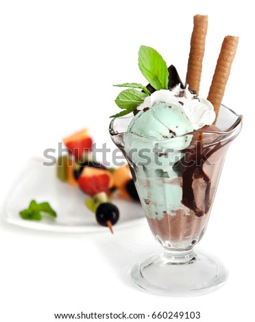 Mint ice cream and fruits