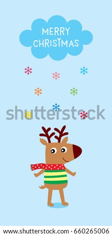 cute reindeer merry christmas greeting vector