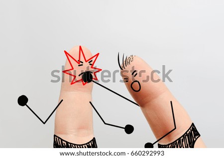 finger art, a Boxing match on a gray background