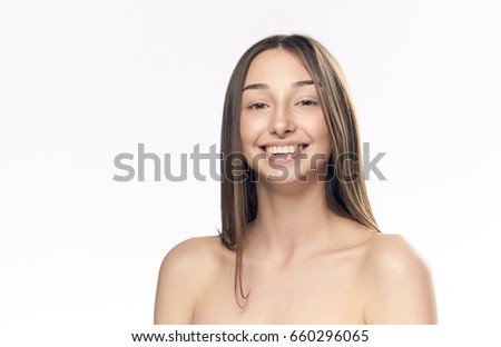 Beautiful face, woman on isolated background portrait.