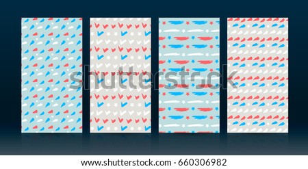 Vector illustration of abstract American Flag, set brush patterns, background USA. Design for Flyers, Placards, Posters, Invitations, Brochures. Creative Templates. EPS file is layered(clipping mask).